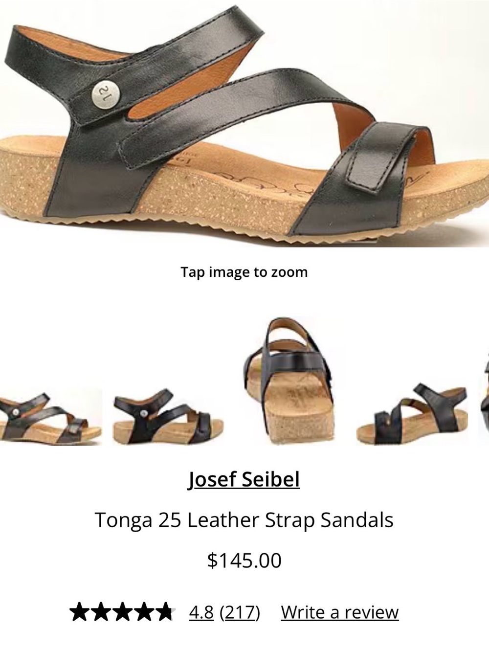Josef Seibel Black Leather Slingback Comfort Sandals